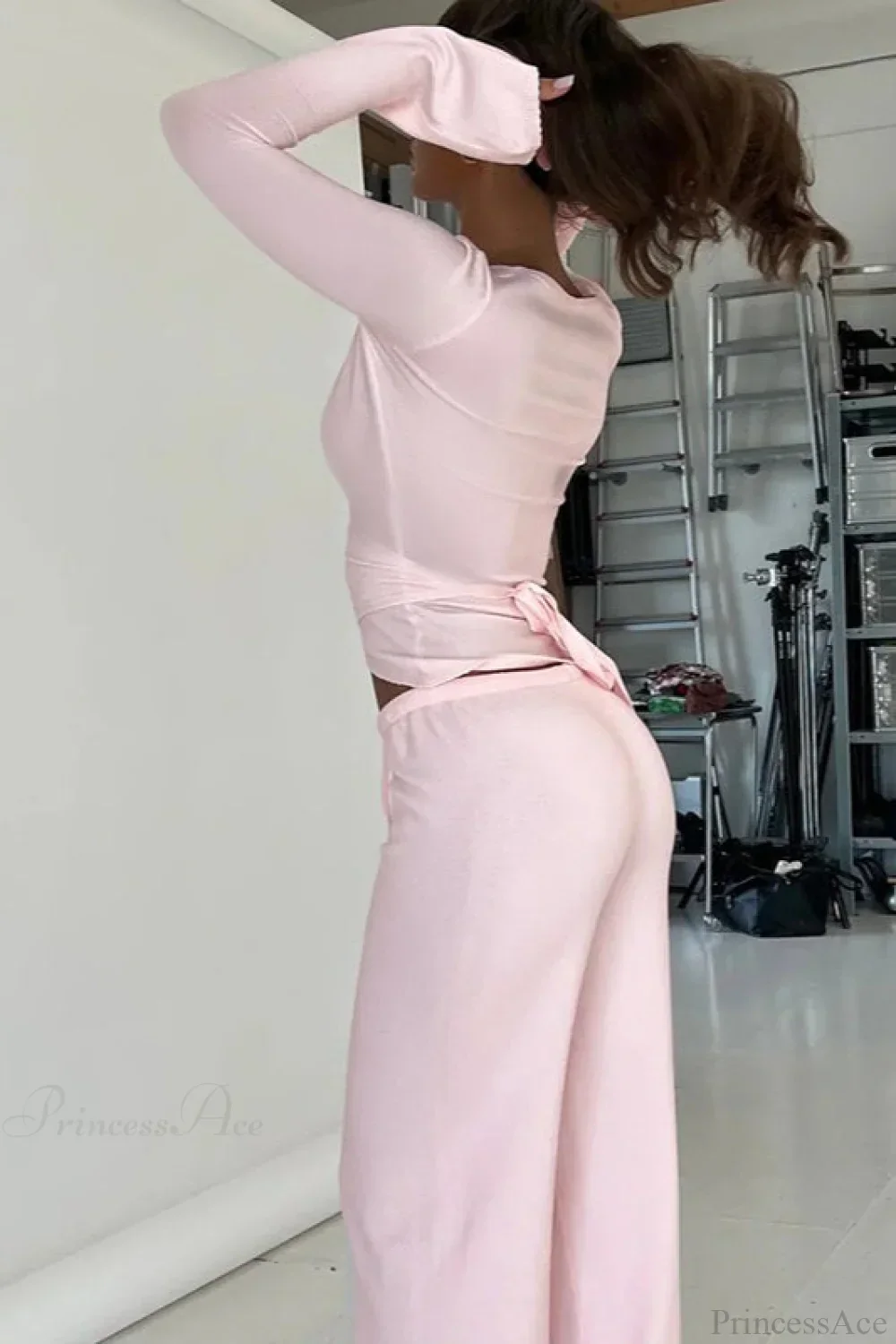 Y2K Sexy V-Neck Fitted Top Casual Pants Two Piece Set - Image 3
