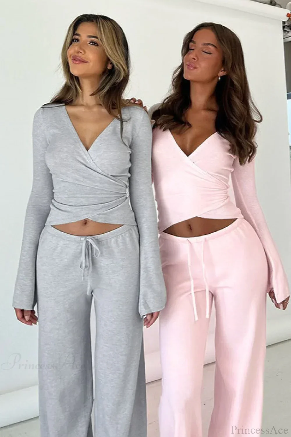 Y2K Sexy V-Neck Fitted Top Casual Pants Two Piece Set - Image 5