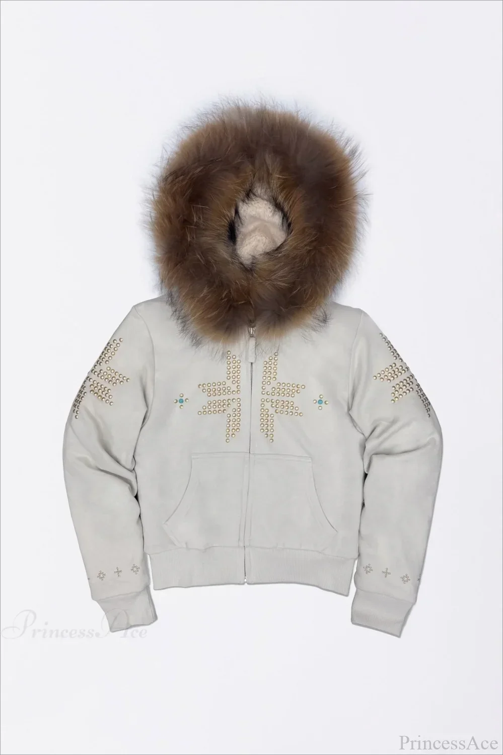 Y2K Sherpa Collar Rhinestone Zip-Front Waist-Cinched Hoodie - Image 7