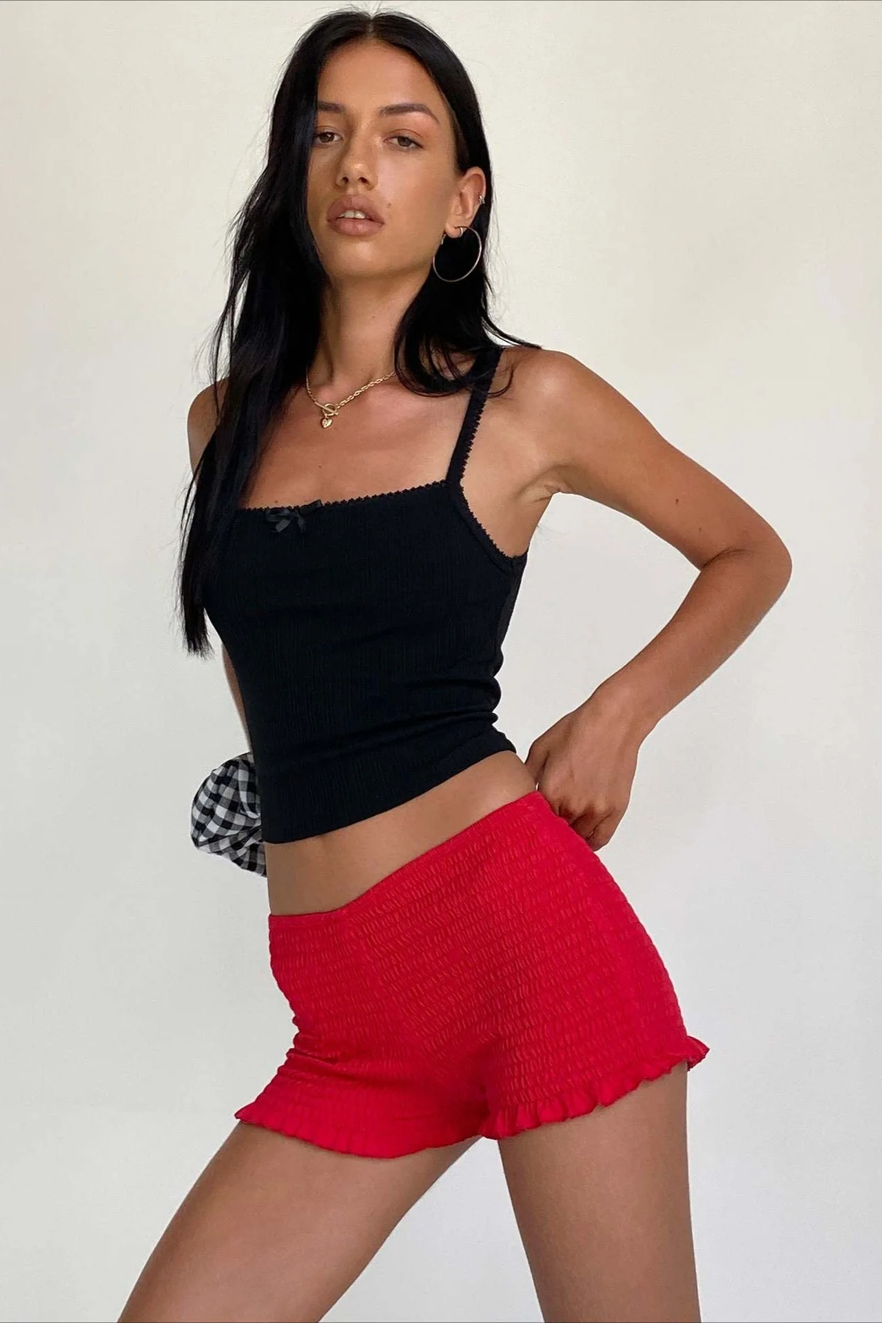 Y2K Solid Casual Low Waist Plaid Ruffle Shorts - Image 10