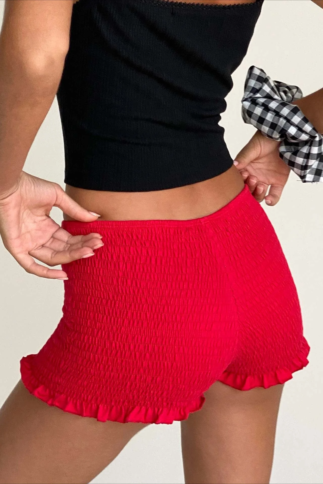 Y2K Solid Casual Low Waist Plaid Ruffle Shorts - Image 12