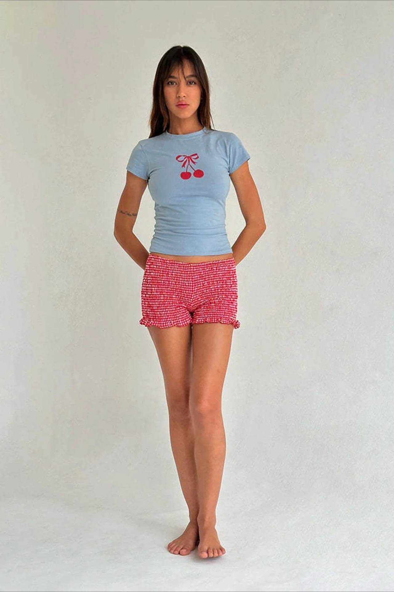 Y2K Solid Casual Low Waist Plaid Ruffle Shorts - Image 3
