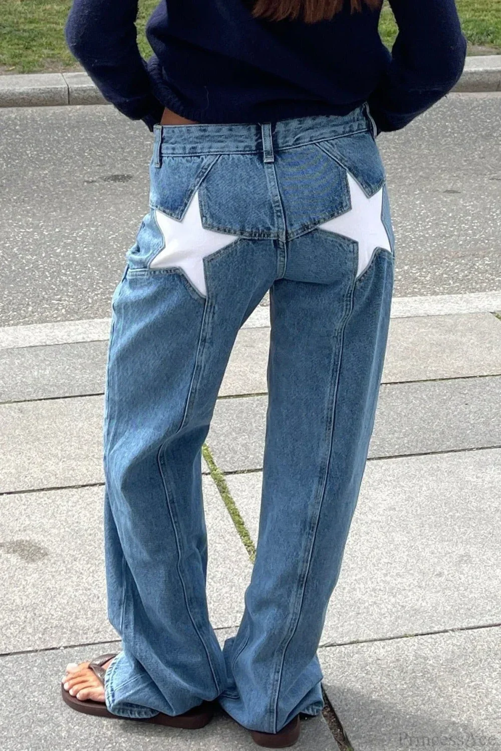 Y2K Star Color-Block Patchwork Jeans - Image 2