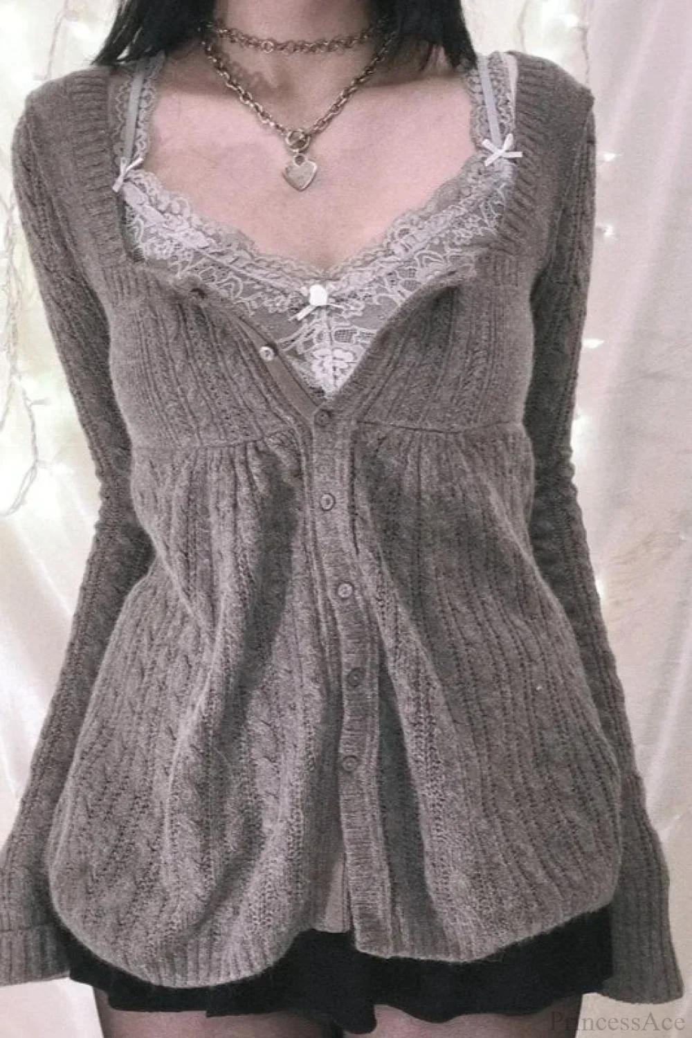 Y2K Sweet Square Neck Cable Knit Button Blouse - Image 2