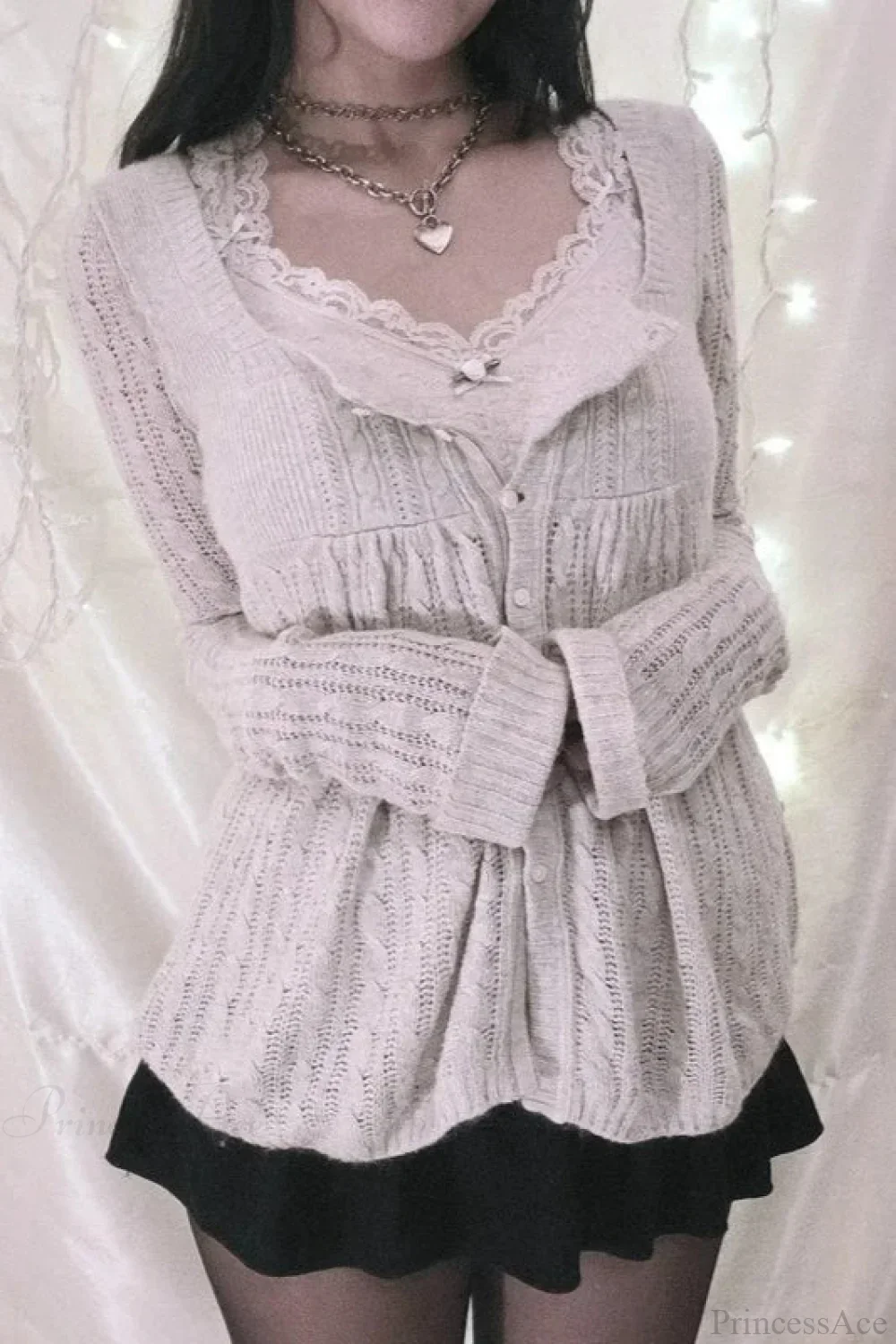 Y2K Sweet Square Neck Cable Knit Button Blouse - Image 4