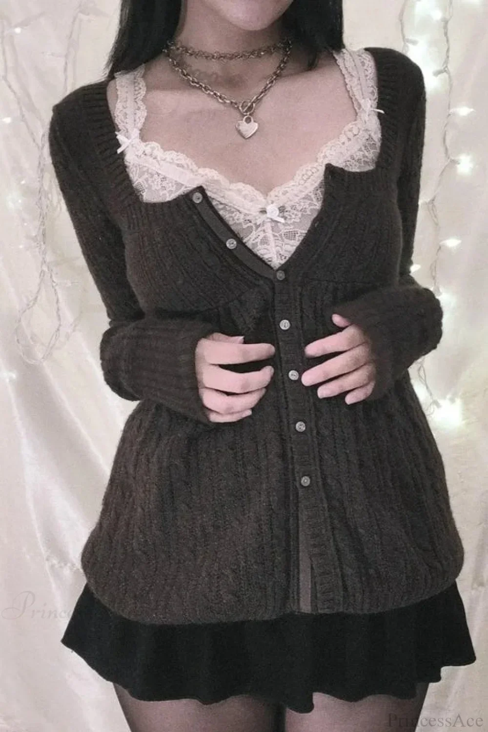 Y2K Sweet Square Neck Cable Knit Button Blouse - Image 6