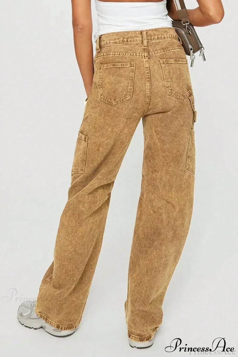 Y2K Washed Brown Straight Leg Cargo Jeans - Image 2