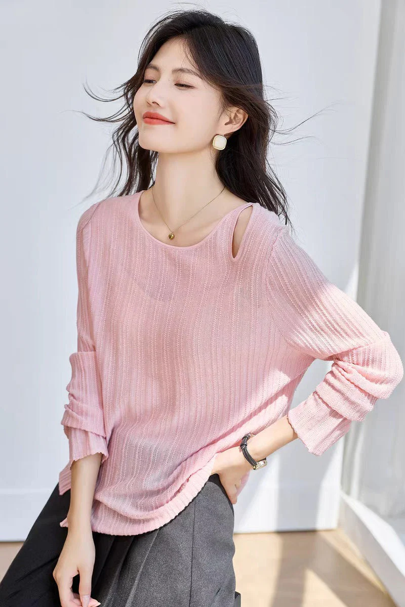 Yaohua Xiyan French Elegant Wool Openwork Ribbed Knit Top - Image 13