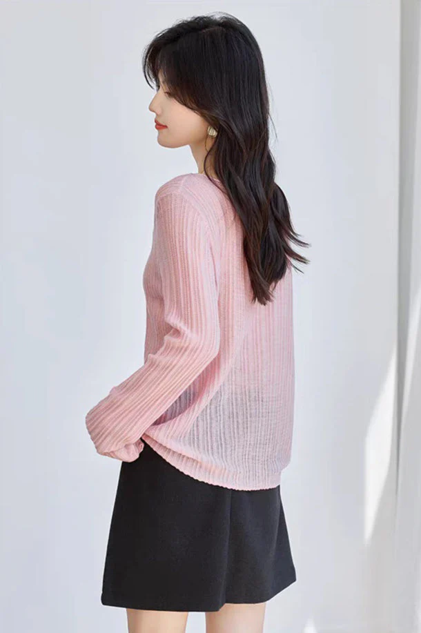Yaohua Xiyan French Elegant Wool Openwork Ribbed Knit Top - Image 14