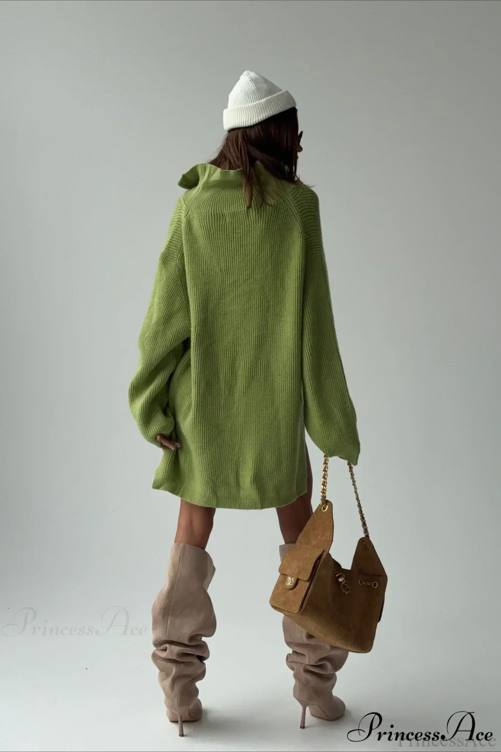 Zip Stand-Collar Thickened Solid Color Loose Sweater - Image 3