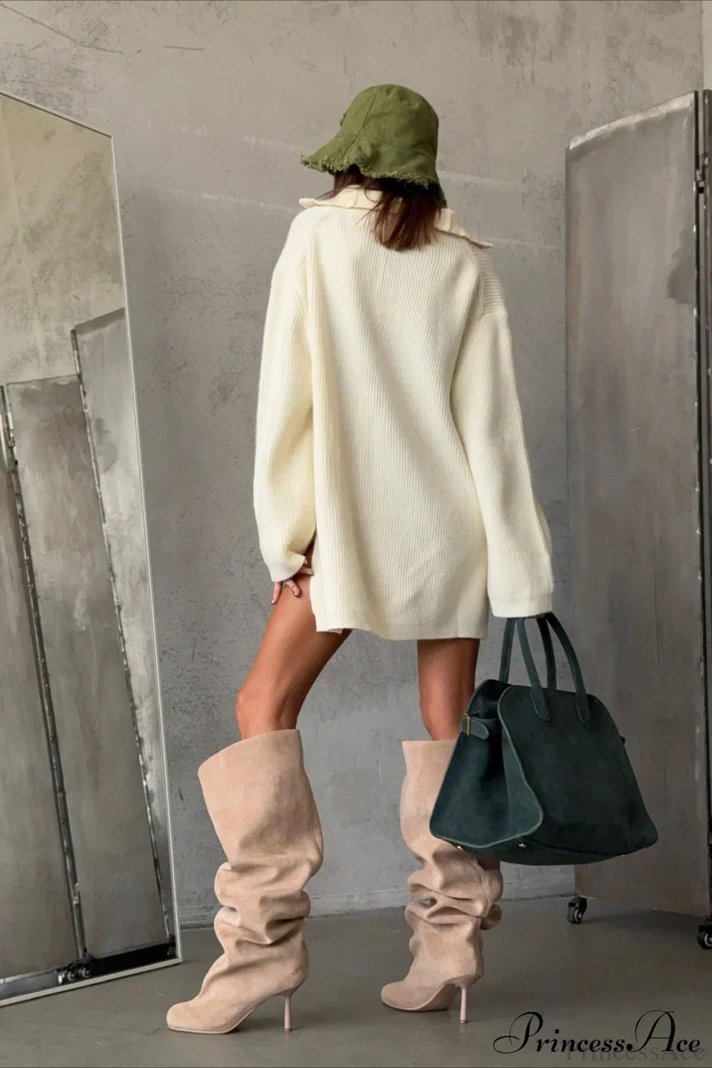 Zip Stand-Collar Thickened Solid Color Loose Sweater - Image 6