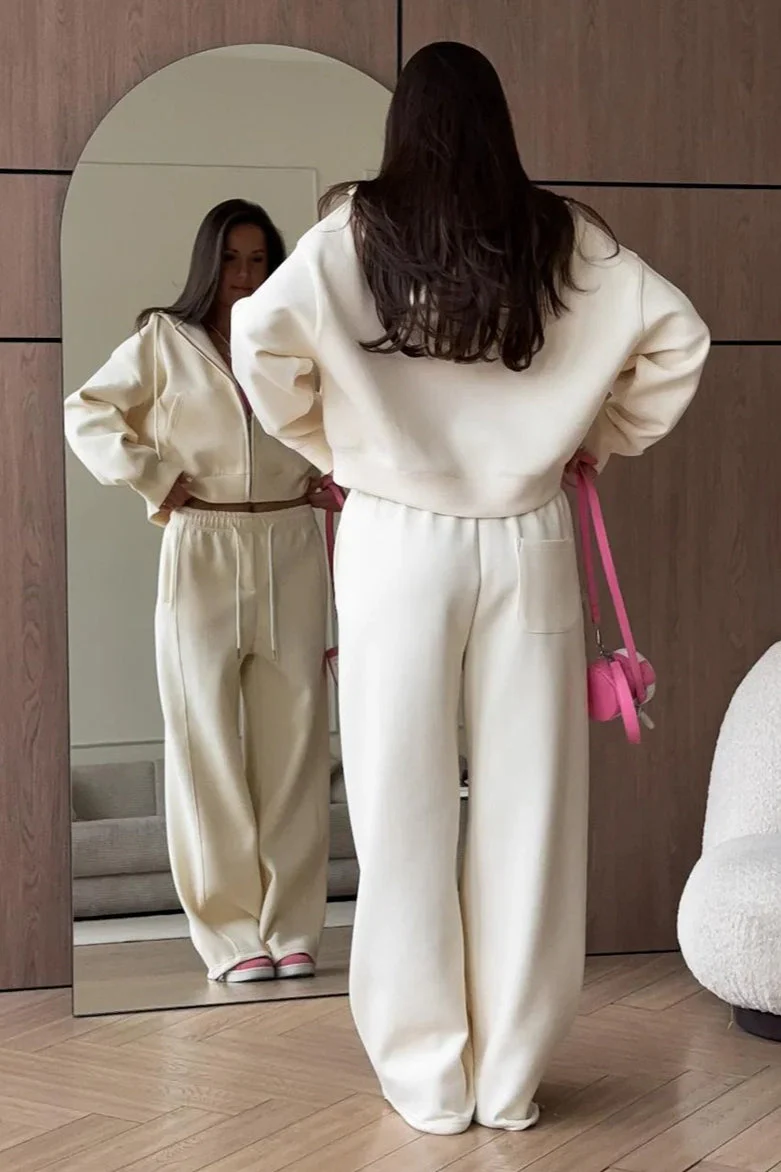 Zipper Hoodie Long Sleeve Wide Leg Pants Two Piece Set - Image 11