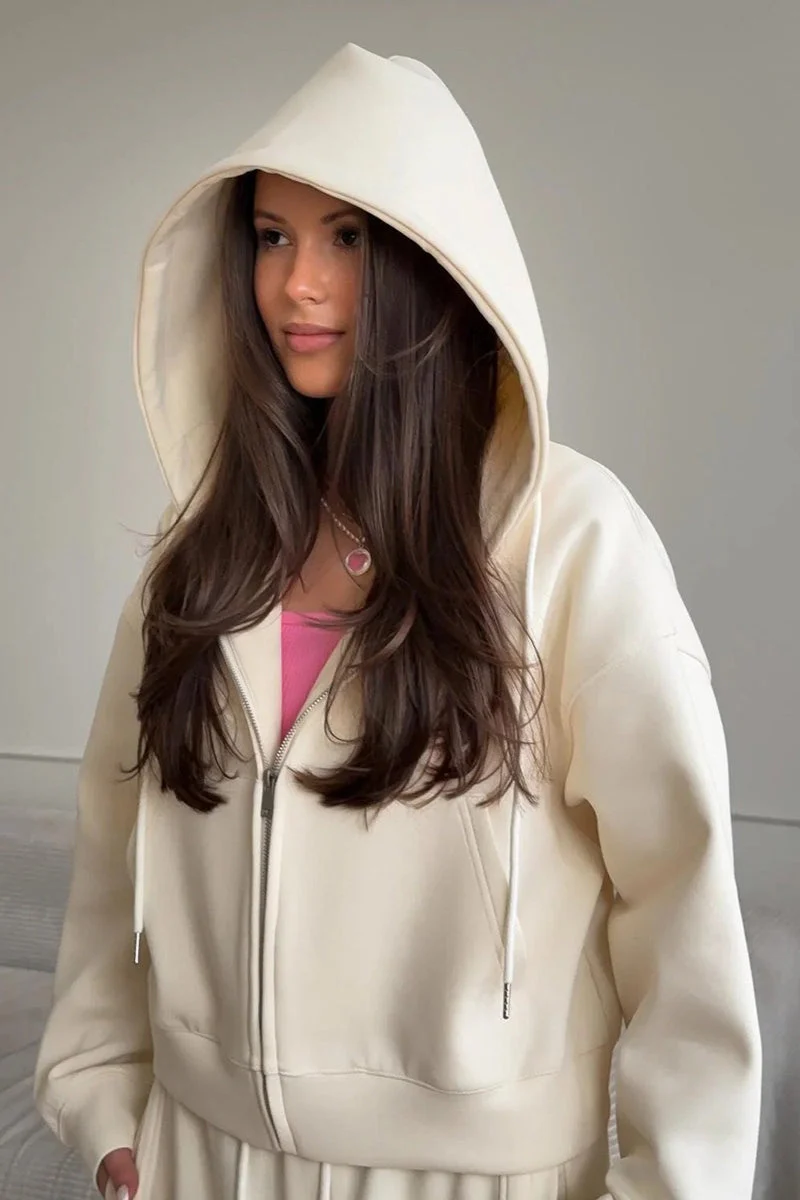 Zipper Hoodie Long Sleeve Wide Leg Pants Two Piece Set - Image 12