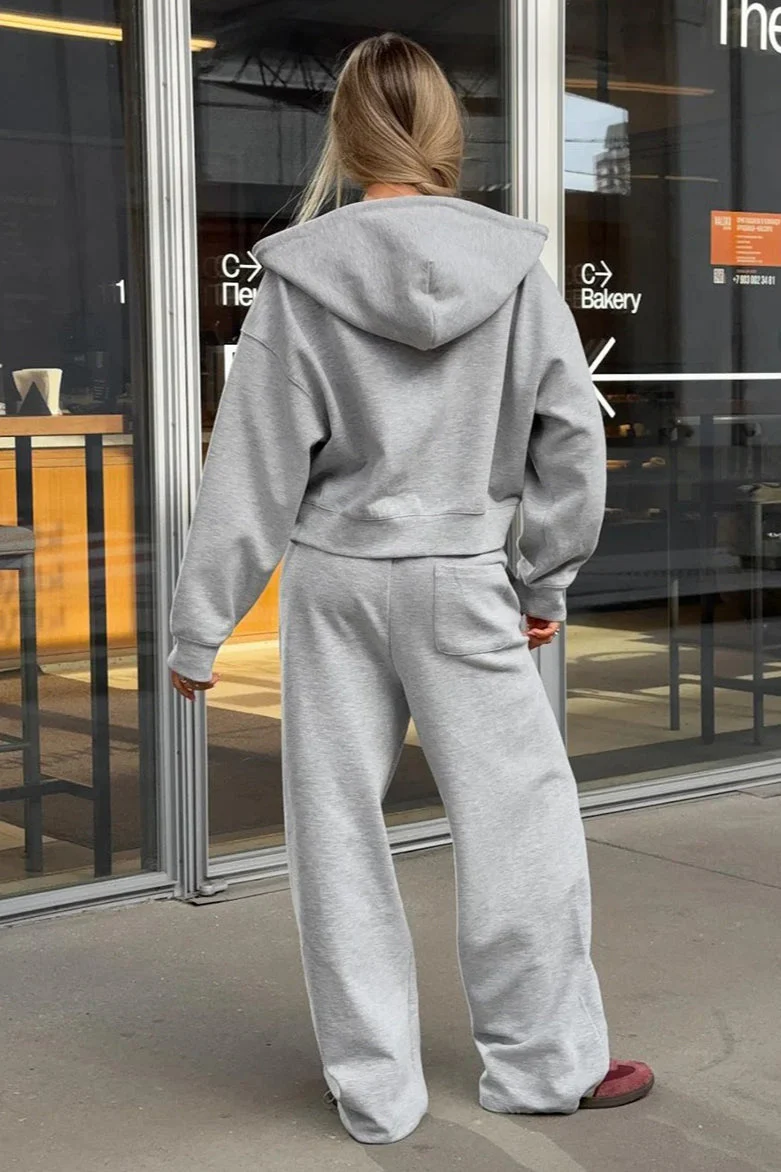 Zipper Hoodie Long Sleeve Wide Leg Pants Two Piece Set - Image 7