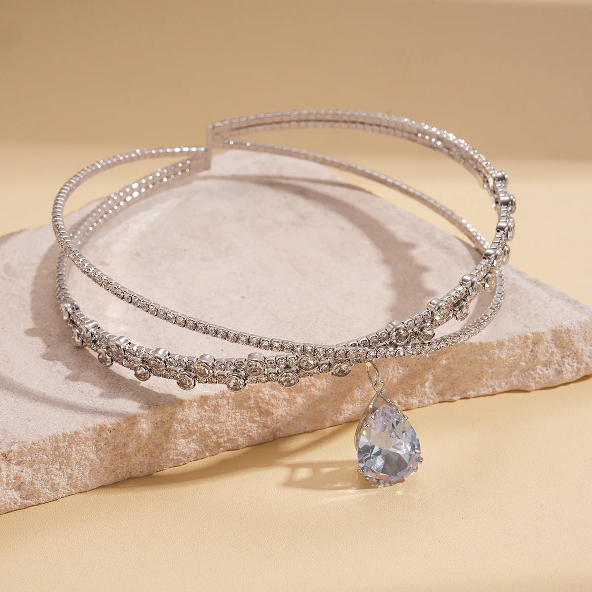 Zircon Rhinestone Waterdrop Crisscross Double Layer NeckLace - Image 6
