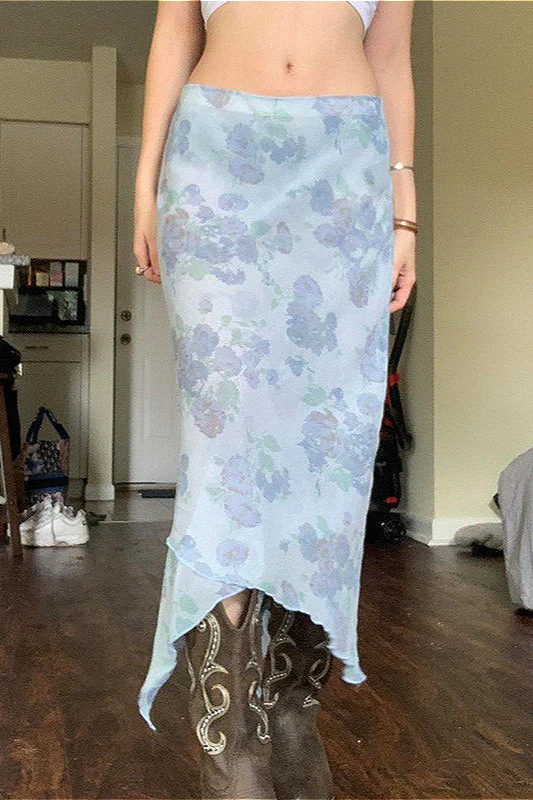 Floral Mesh Asymmetrical Slimming Skirt - Image 2