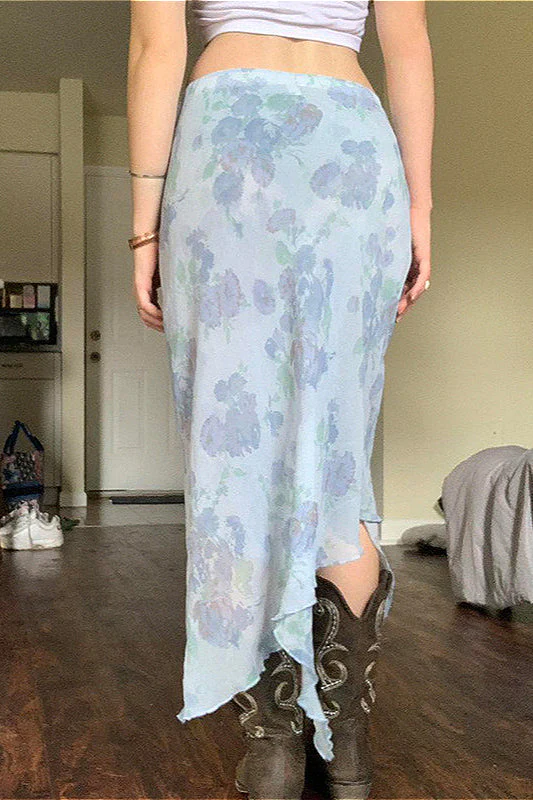 Floral Mesh Asymmetrical Slimming Skirt - Image 4