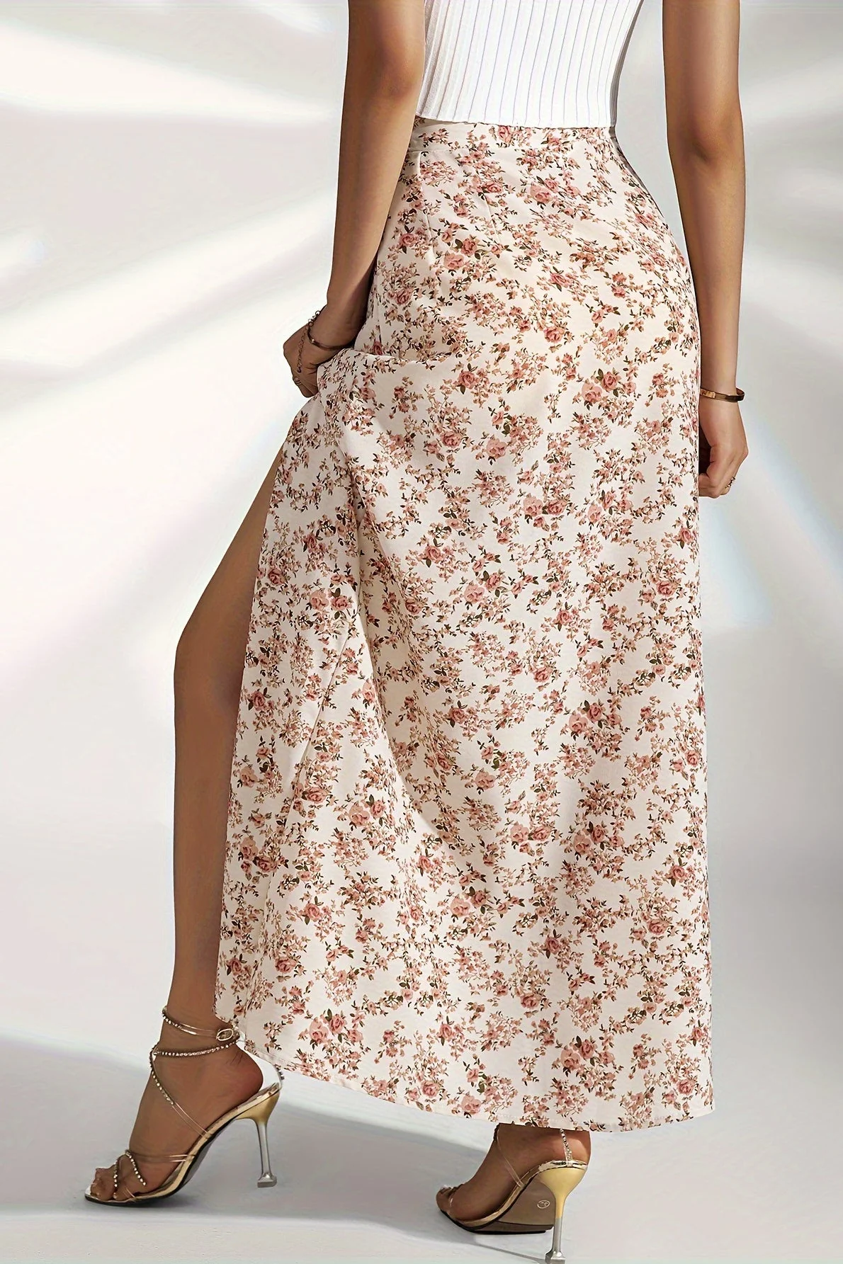 High Waist Split Floral Slim Midi Skirt - Image 2