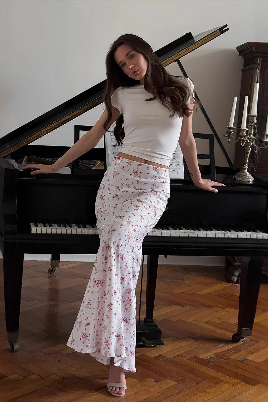 Floral Slim Mermaid Midi Skirt - Image 2