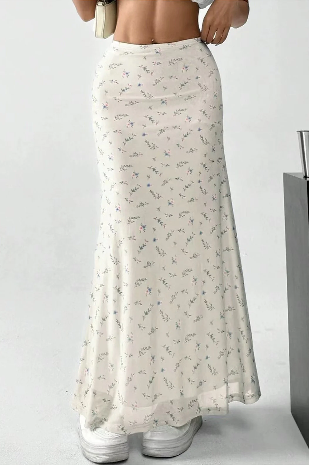 Floral Satin A-Line Midi Skirt - Image 2