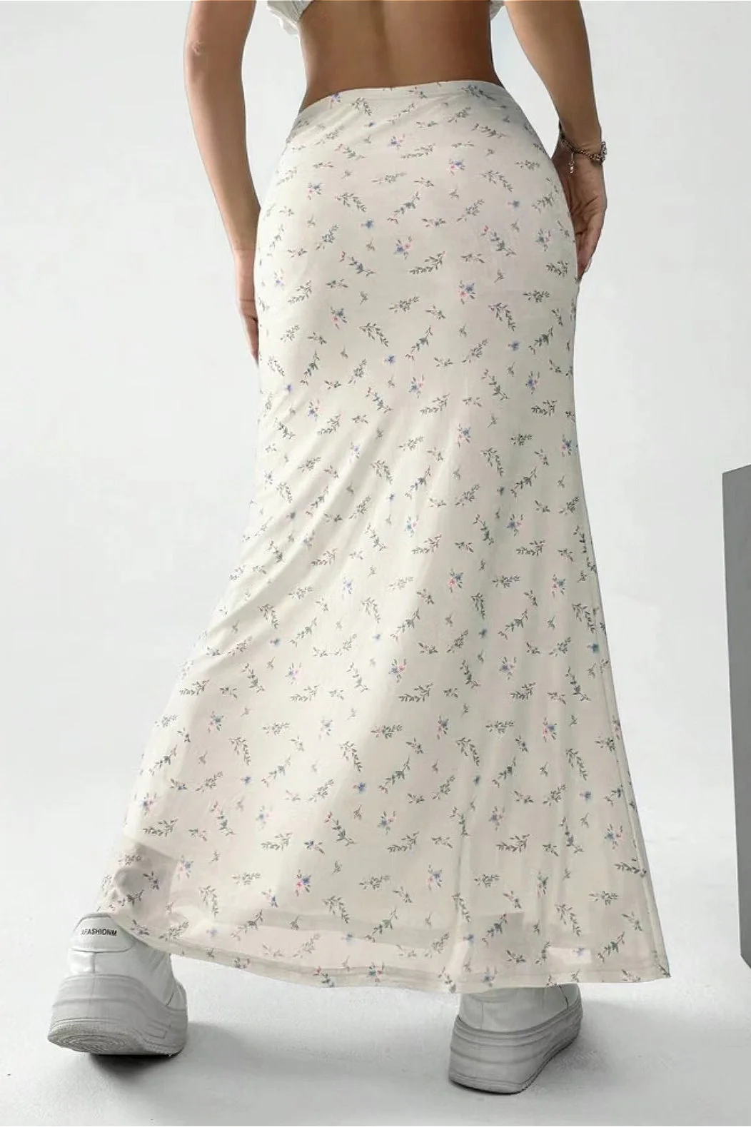 Floral Satin A-Line Midi Skirt - Image 3