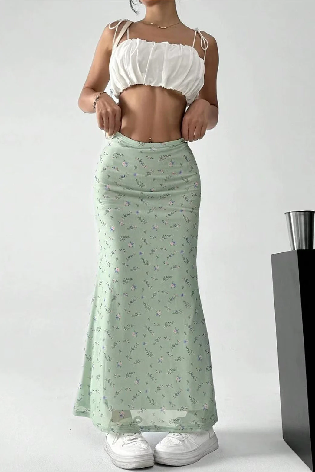 Floral Satin A-Line Midi Skirt - Image 4