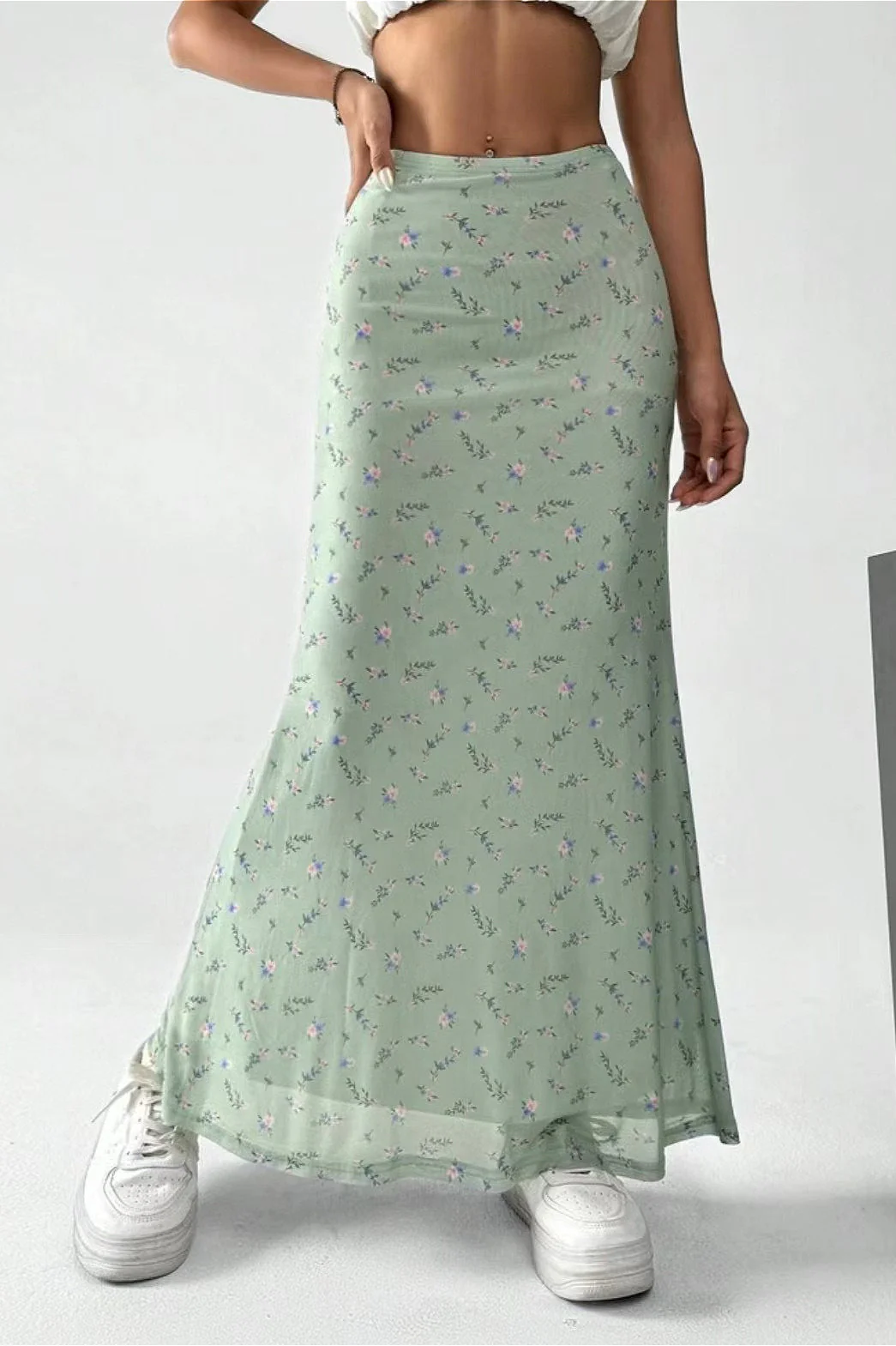 Floral Satin A-Line Midi Skirt - Image 5