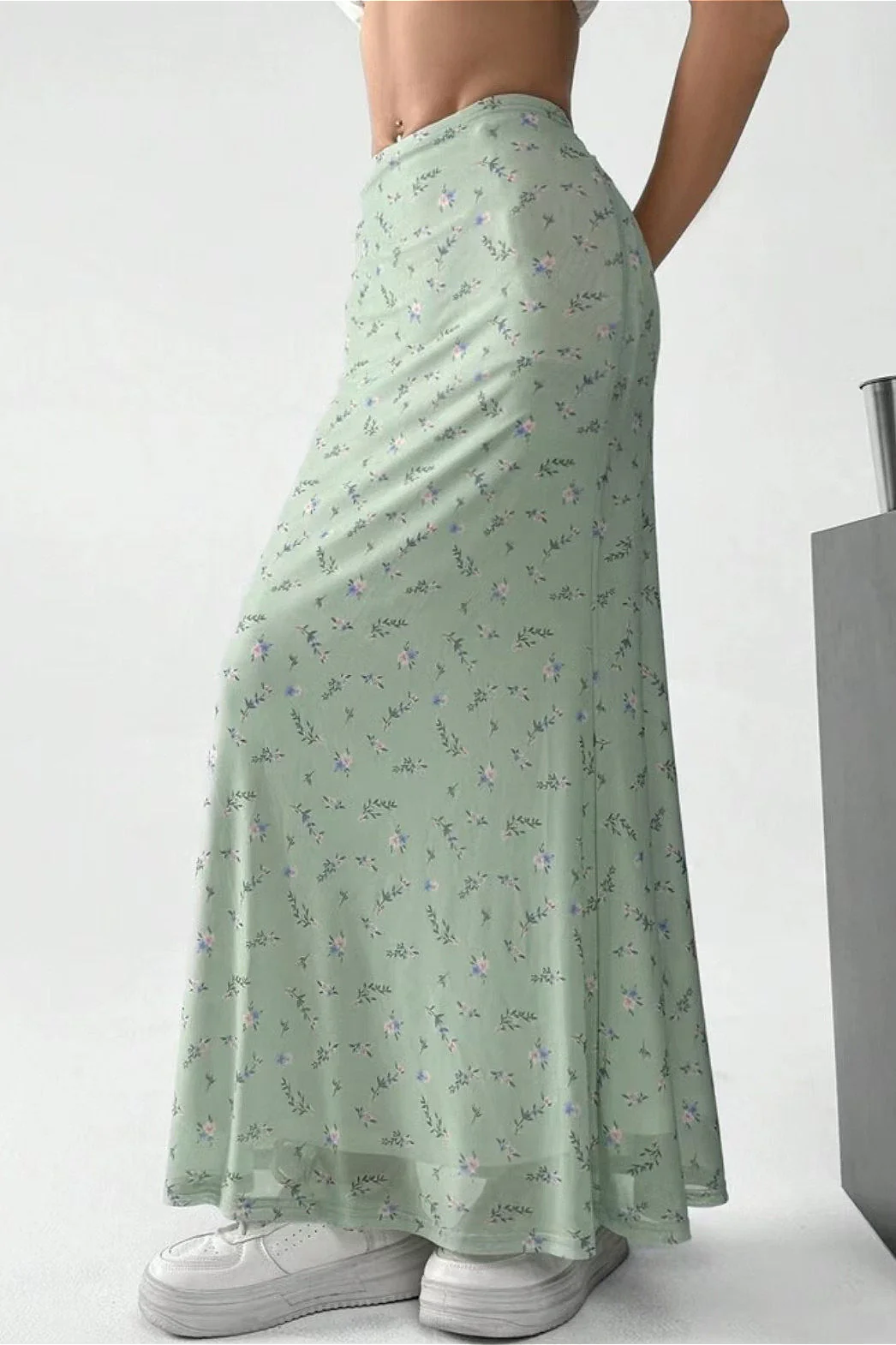 Floral Satin A-Line Midi Skirt - Image 6