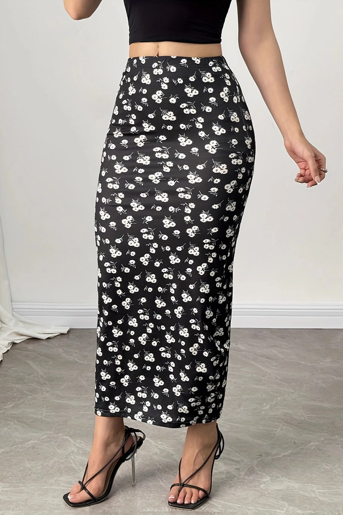 Slim Digital Floral Print Comfortable Maxi Skirt - Image 2
