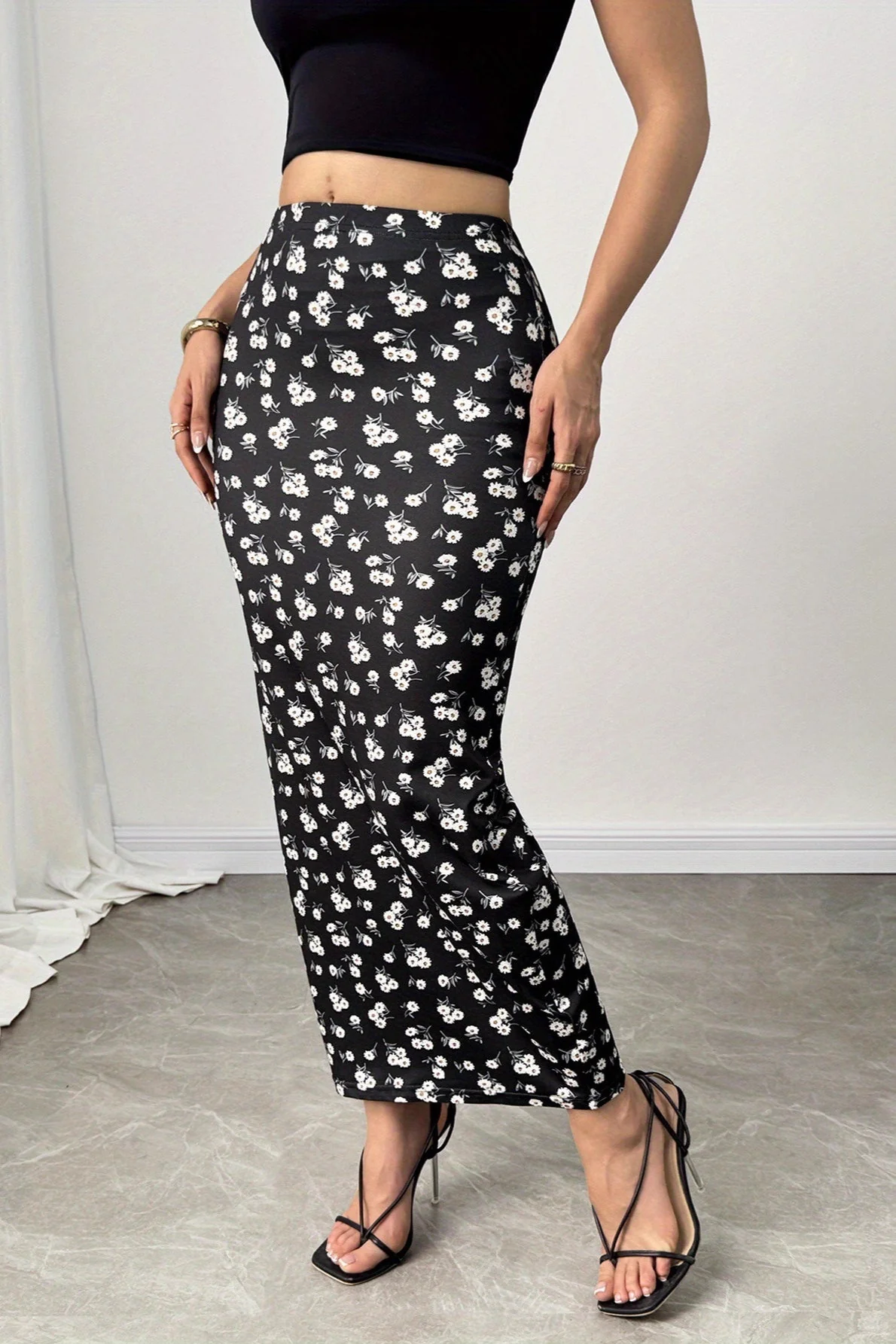 Slim Digital Floral Print Comfortable Maxi Skirt - Image 3