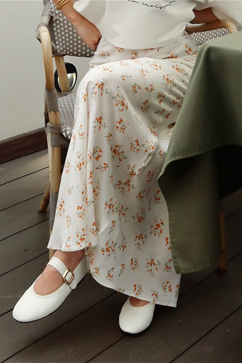 High Waist Satin Floral Print Drape Skirt - Image 2