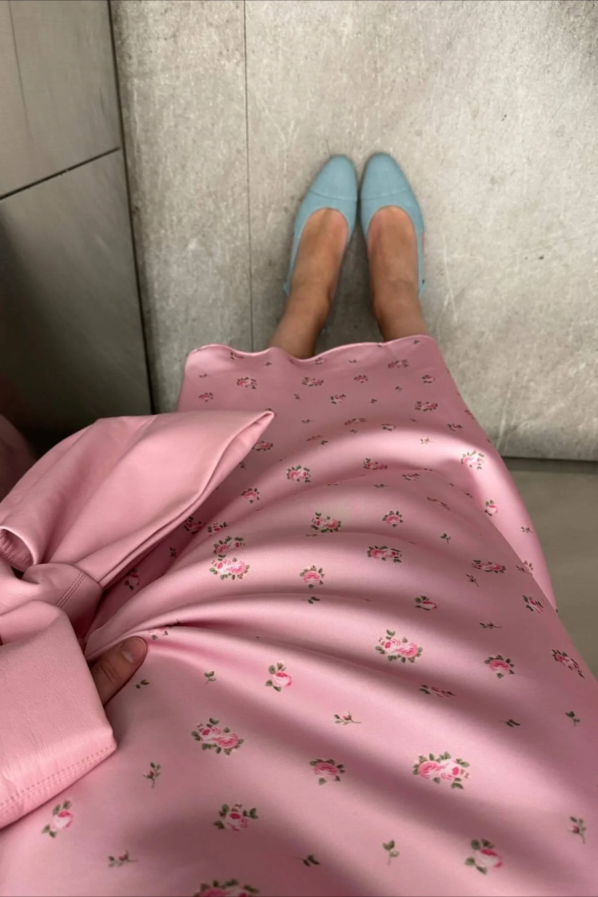 High Waist Satin Floral Print Drape Skirt - Image 4