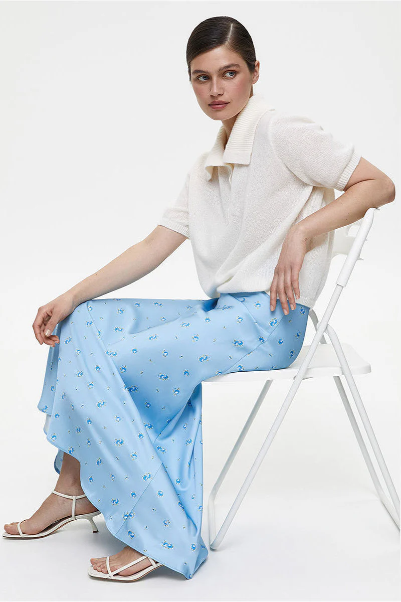 High Waist Satin Floral Print Drape Skirt - Image 5