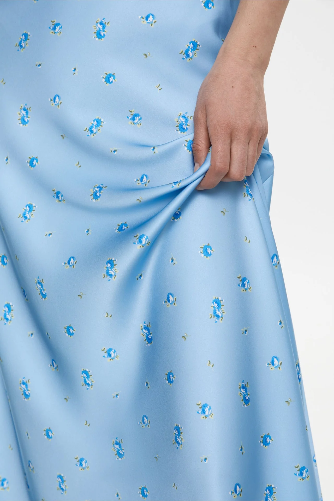 High Waist Satin Floral Print Drape Skirt - Image 6