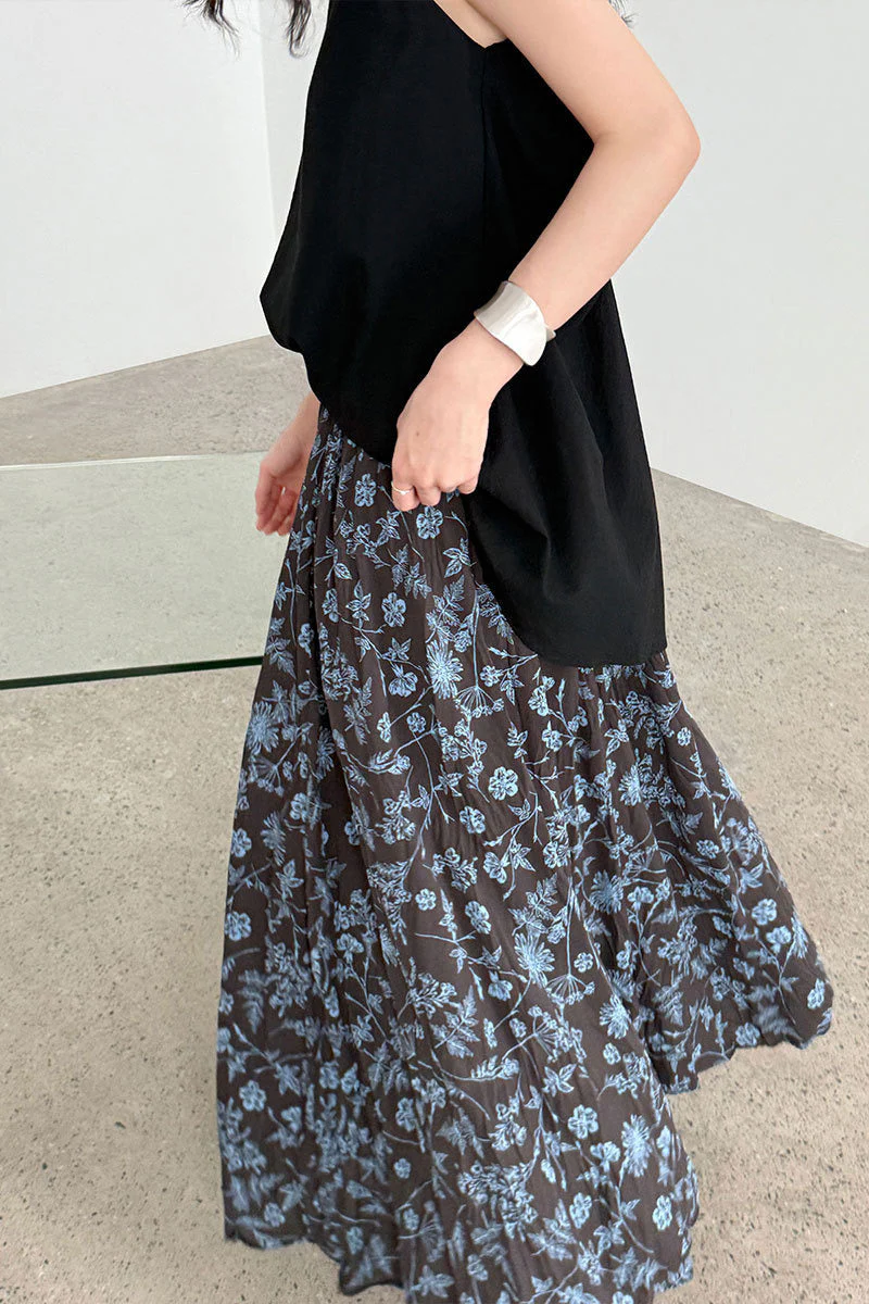 Retro Floral High Waist Pleated A Line Skirt - Image 3