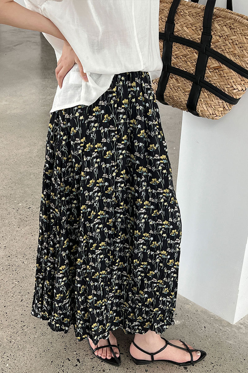 Retro Floral High Waist Pleated A Line Skirt - Image 5