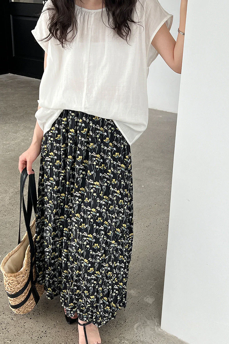 Retro Floral High Waist Pleated A Line Skirt - Image 6
