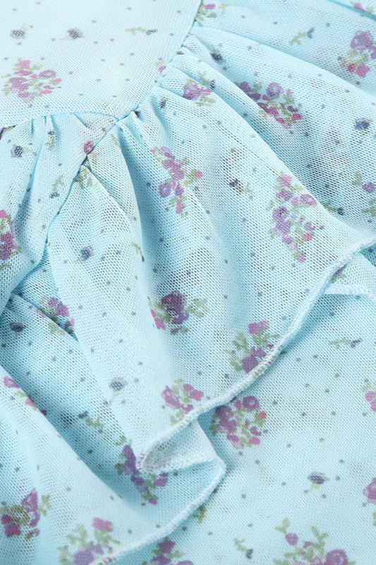 Sheer Floral Low Waist Asymmetrical Ruffle A Line Skirt - Image 5