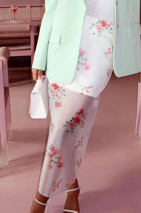 Floral Sheer High Waist Slit Straight Skirt - Image 3
