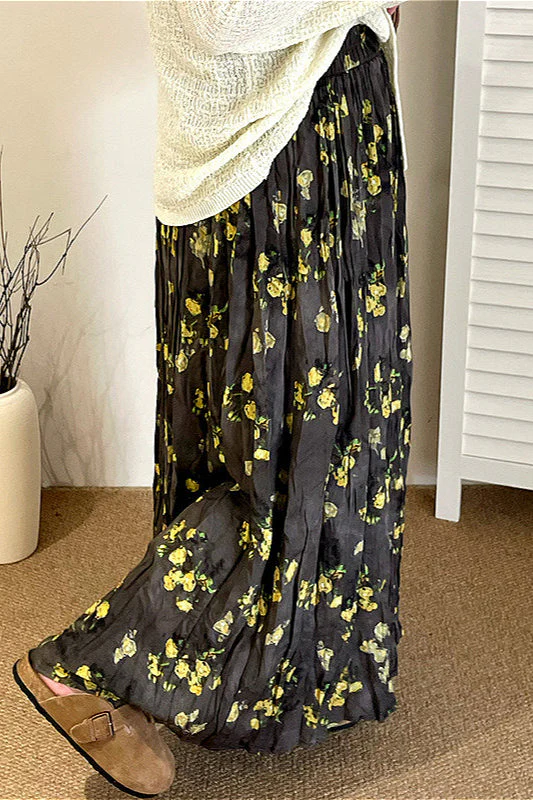High Waist Plus Size Floral A Line Skirt - Image 2