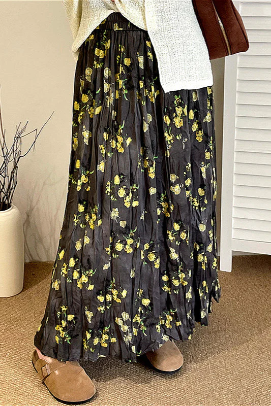High Waist Plus Size Floral A Line Skirt - Image 3