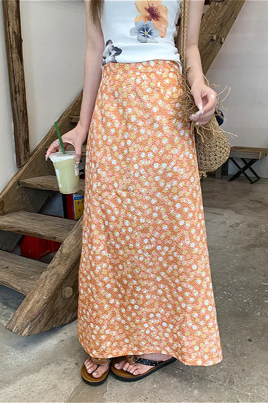 Floral Orange A Line Midi Skirt - Image 2