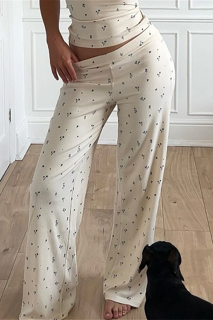 Floral Sleeveless Crop Top Floral Wide Leg Pants Two Piece Set - Image 4