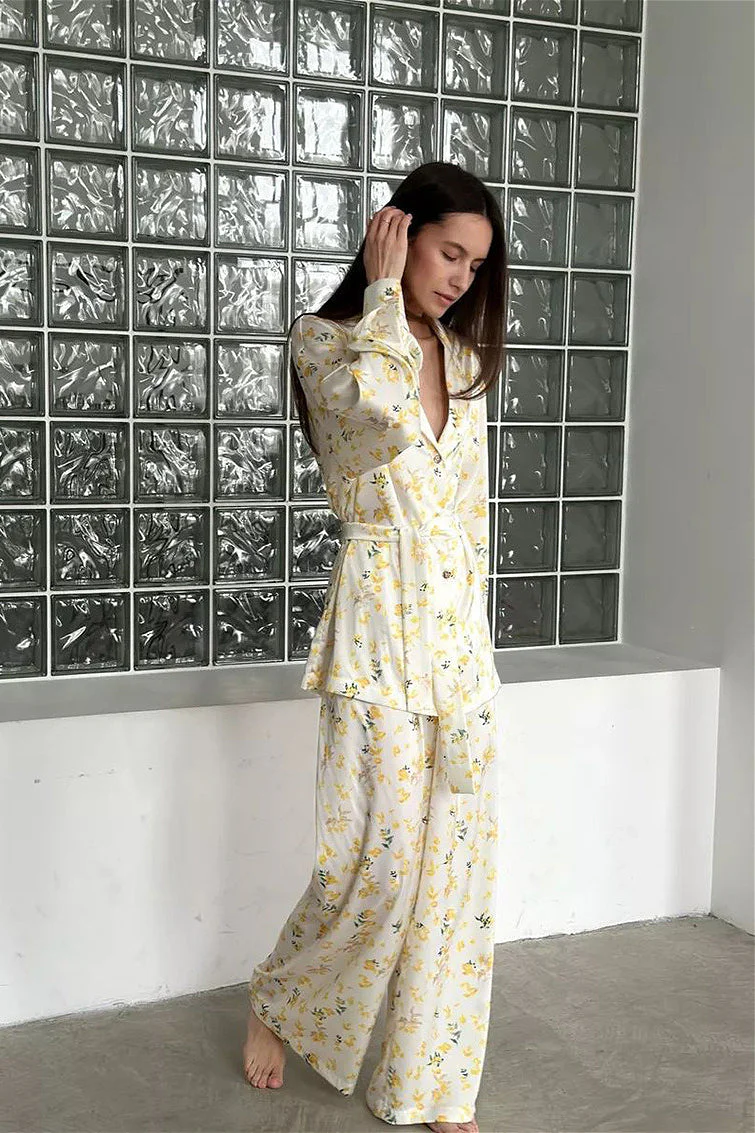Floral Long Sleeve Cardigan Pants Loungewear Two Piece Set - Image 2