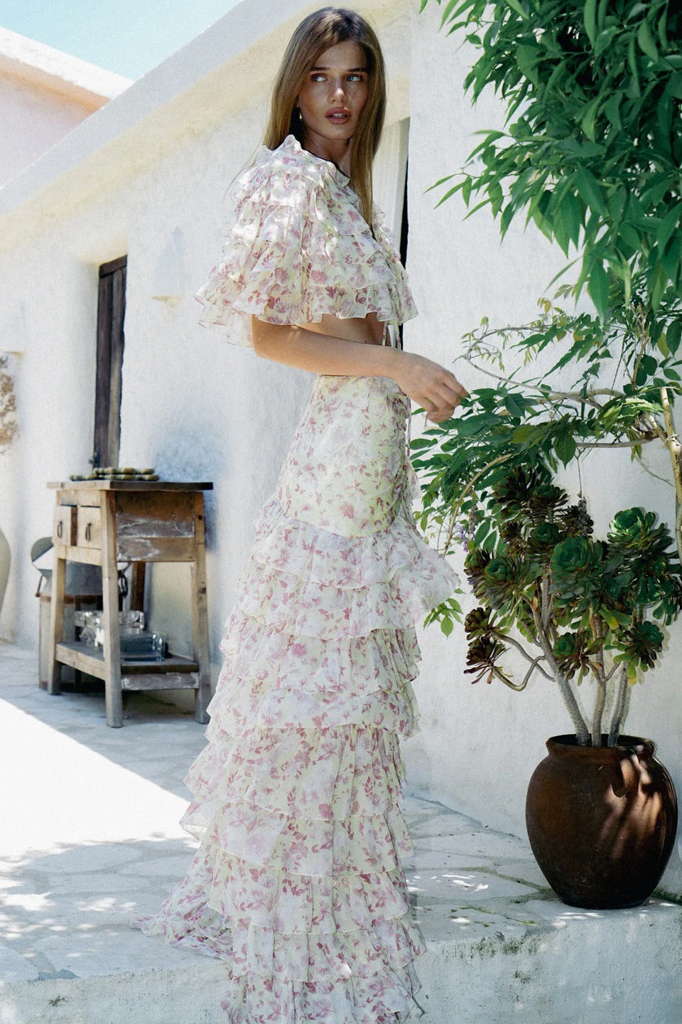 Ruffled Tiered Split Cake Skirt Two Piece Set - Image 2