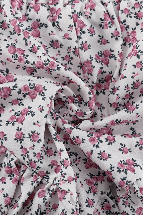 Long Sleeve Floral Collar Flip Shirt Ruffled Shorts Two Piece Set - Image 5