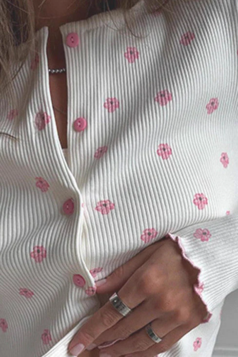 Ruffled Floral Long Sleeve Pants Loungewear Two Piece Set - Image 3