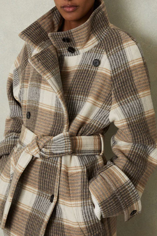 Vintage Plaid Belted Wool Coat - Image 2