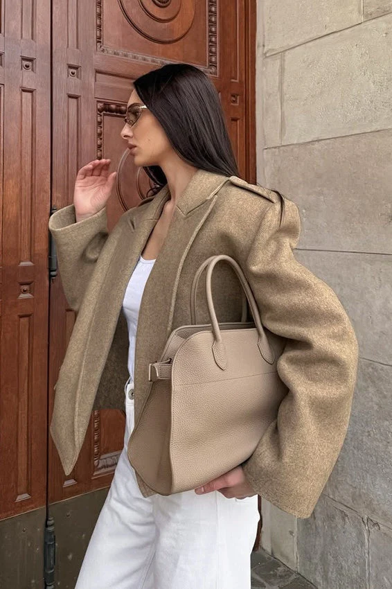 Vintage Solid Wool Blazer Wide-Collar Short Coat - Image 2