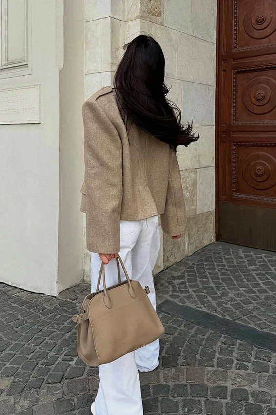 Vintage Solid Wool Blazer Wide-Collar Short Coat - Image 3